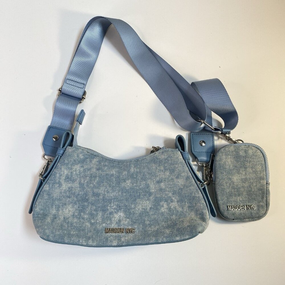 Steve Madden NYC Women's Crossbody Handbag Purse Chain Strap Pouch - Denim